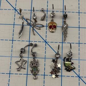 Silver-Tone Mixed Dangle Belly Button Ring Set - Multiple Charms